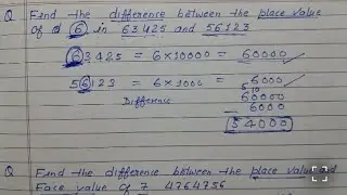 Find the difference between the place value and face value of 7 