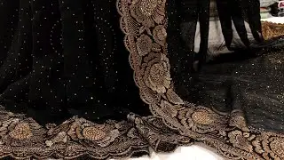 Party wear chiffon saree cutwork design zari work fancy saree Rs 1850