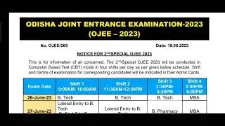 2ND / SPECIAL OJEE 2023 || ADMIT CARD || EXAM SCHEDULE OUT