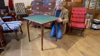 Antique oak card table with interesting mechanism