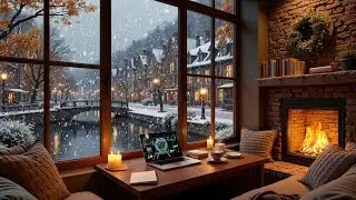 Winter Morning Ambience ☕ Relaxing Piano & Fireplace Sounds for Work and Study