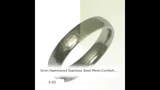 5mm Hammered Stainless Steel Mens Comfort Fit Wedding Band Ring, Mens Hammered Wedding Rings, Sta...
