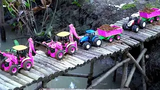 JCB BACKHOE FULLY LOADING SAND IN MINI TRACTOR | JCB EXCAVATOR ACROSS 3 WOOD BRIDGE | JCB VIDEO