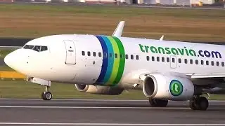 Transavia Airlines Boeing 737-7K2 PH-XRY landing and sundown takeoff at Berlin Tegel airport
