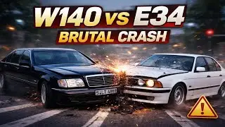 BeamNG Drive Mercedes W140 vs BMW E34 — This Crash Was Brutal
