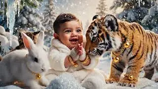 Baby's Golden Snow Day with Tiger, Cat & Rabbit Friends! ❄️✨ | AI Animation #shorts