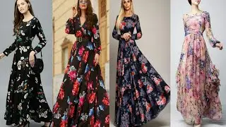 Long floral dress with sleeves for women,beautiful symple floral gown ideas for girls.