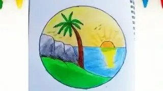 Easy sunset scenery drawing || Beautiful scenery drawing || Beautiful sunset scenery drawing.