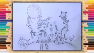 how to draw a Girl and Bunny  | Cute Fantasy Art Tutorial