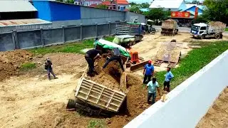 Incredible landfill! Dump truck 5ton Drive Back Uploading Landslide Overturned, Rescue dozer Komats…