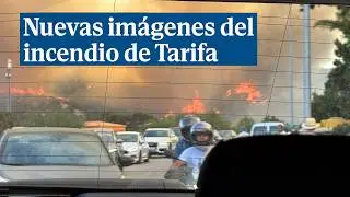 Nuevas im&aacute;genes del incendio de Tarifa por el que han desalojado viviendas en Atlanterra