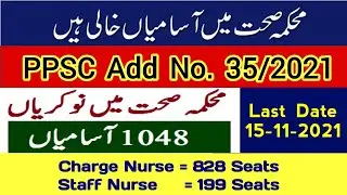 PPSC Add no. 35/2021 | Charge Nurse jobs 2021 | Staff Nurse Jobs | Latest Jobs in ppsc | PPSC Jobs