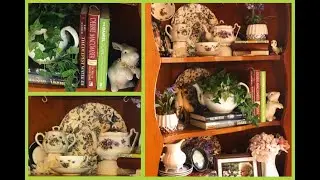 *How To Decorate A Hutch Mixing Dishes With Book Shelf Decor--Spring 2021*