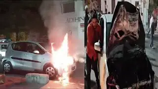 moving car catches fire on the Chaderghat to Dilsukhnagar main road in Hyderabad, last night.