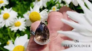 Alex Soldier Smoky Swan Ring with Quartz and Diamonds