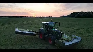 2x Fendt 516 maaien in prachtige zonsondergang met Claas 3600C disco & 3100fc en Krone easycut