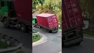 40-Foot Container Truck Flips on Downhill Road | Shocking Truck Accident Caught on Camera #truck