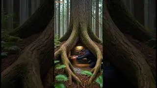 Secret Underground USA Shelter Hidden Inside a Fallen Tree Silent Build#Short#UndergroundShelte