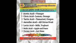 Acid(अम्ल)and substances//General Science//Important Gs/#acid/#everything/#short/#generalscience !!!