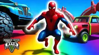 SPIDERMAN TEAM HEROES TRUCK RACING on SKY MEGA RAMP SUPERHEROES CARS RAMP RACING &mdash; GTA V