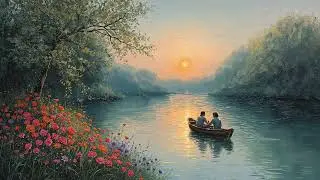 [gentle piano playlist] two friends on still water | a golden hour boat journey