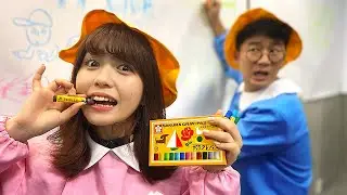 【どっきり】クレヨンを食べちゃう？！バレずにお絵かき中にクレヨン食べるドッキリしてみたらまさかの事態に！