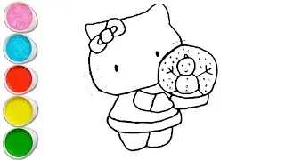 Cute Hello Kitty With Snowman Drawing, Painting and Coloring For Kids and Toddlers_ Easy Art 