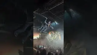 Toothless and Hiccup take flight during the Untrainable Dragon show at Universal Epic Universe!