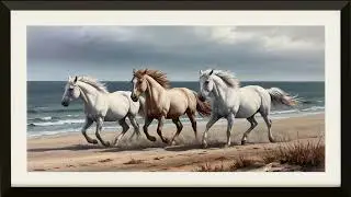 Majestic Horses Running on the Beach | Coastal Horse Oil Painting for Frame TV #frametv #wallpaper