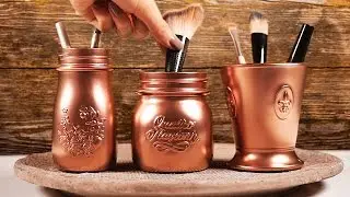 Glas lackieren mit Kupferspray | Make Up Aufbewahrung aus Kupfer