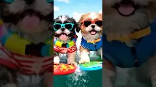 프로 서퍼 강아지 쪼꼬와 뚜비 완벽한 라이딩! #cute #shorts #강아지 #서핑 #시츄 #반려견 #surfing #dogs
