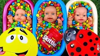 Full of 3 Rainbow BathTubs Candy with M&M's & Magic Slime Cutting Video