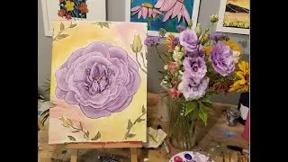 Virtual Paint and Sip Class - Macro Lisianthus Flower Painting Class