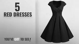 Top 10 Red Dresses [2018]: bbonlinedress Vintage 50s 60s Hepburn A-Line Pleated Rockabilly Cocktail