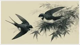 Ink Painting of Swallows In Quiet Harmony | Elegant Minimal Bird Art | Still Art Screen Saver | 4K