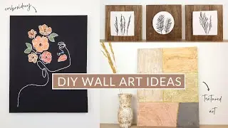 DIY WALL ART IDEAS - Canvas Line Art Embroidery , Air Dry Clay Imprint & Abstract Textured Wall Art