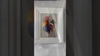 3D Realistic handmade rooster with glitter in frame.