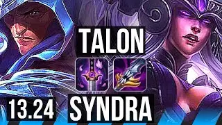TALON vs SYNDRA (MID) | Rank 2 Talon, 9/1/8, Godlike | TR Challenger | 13.24