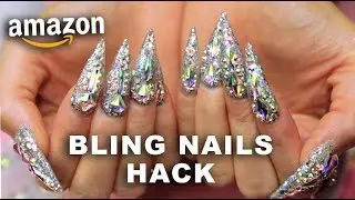 BLINGED OUT NAILS using only AMAZON PRODUCTS!! | Swarovski Diamond Nails