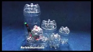Pote com Garrafa pet com Tampa #01 Como fazer Pote com tampa garrafa pet @artesdeumtudo