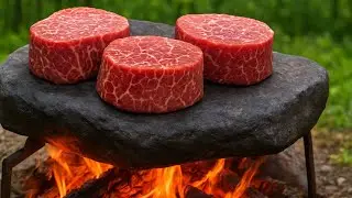 “Ultimate Cheesy Burger 🍔Cooked Over Fire 🔥in the Woods/Camping in the Wild
