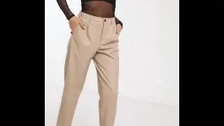 Mango faux leather slouchy trouser in beige