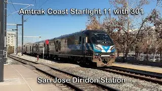 Amtrak Coast Starlight 11 Train with ALC-42 301 Day 1 Heritage Unit at San Jose Diridon Station