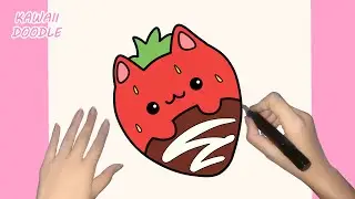 🌸HOW TO DRAW A CUTE CAT STRAWBERRY CHOCOLATE 🍫🍓~ STEP BY STEP ~ KAWAII DOODLE