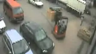 Forklift tips over on ramp