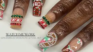 Gingerbread Christmas Nails 🎄 3D designs + Bangle Nail Art ✨