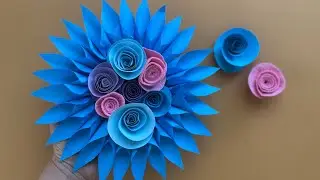 Super Easy Paper Wall Hanging DIY 🌟Color Paper Flower Decoration💙🩵