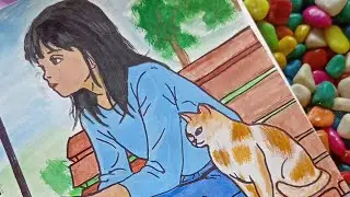 Girl and Cat beautiful drawing 😍💖#art #aestheic #cats 
