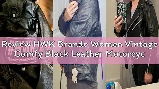 Review HWK Brando Women Vintage Comfy Black Leather Motorcycle Jacket - Classic with Polyester Therm