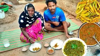 Kulthi Dal Curry|Kunduru Fry|Tomato Dhaniya Chutney|Village Cooking 